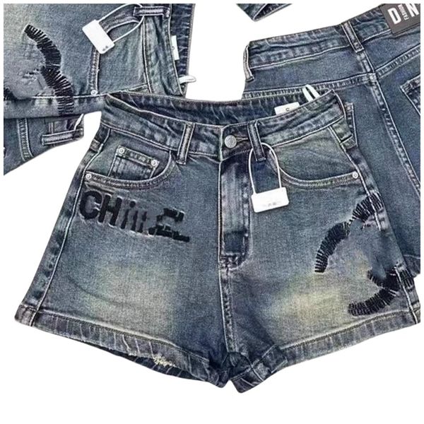 Calça jeans feminina verão cintura alta solta logotipo carta bordado shorts SMLXL