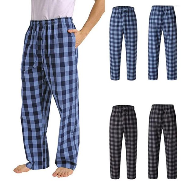 Calças masculinas homem verificado lounge casa-desgaste workwear pijamas baggy luxo corredores ginásio calças verão grande tamanho reto y2k pantalones