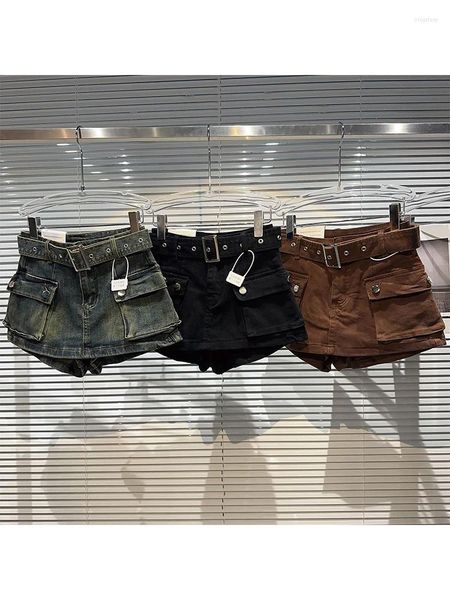 Damen Shorts Schwarz Denim Cargo Mode Hohe Taille Damen Streetwear Baggy Cowboy Jeans 2000er Jahre Y2k Harajuku Kleidung