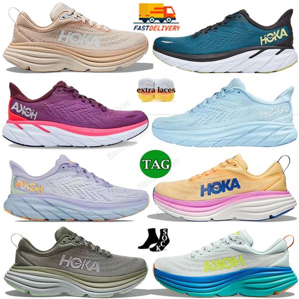 2024 Hokas One Clifton 9 Homens Mulheres Pessoas Livres Bondi 8 Hoka Cloud Running Shoes Sunlit Ocean Triplo Preto Branco Lilás Névoa DHgate Sports Trainers Jogging Tamanho EUR36-47