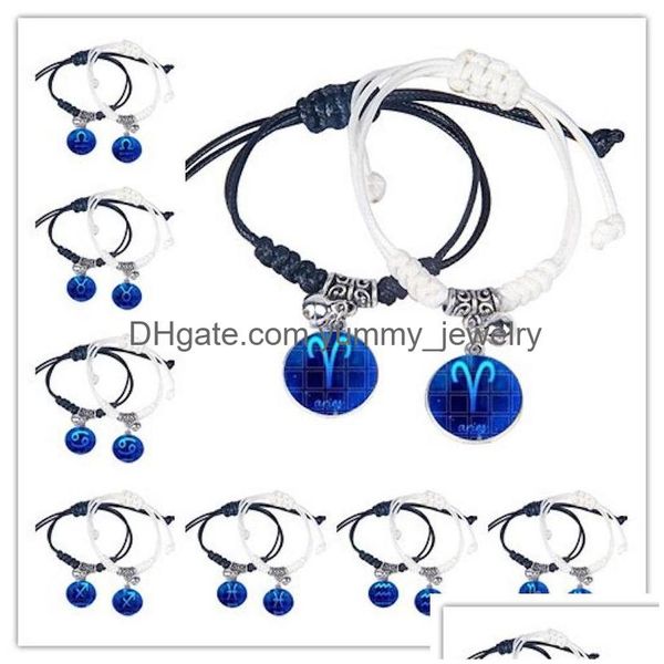 Charme Pulseiras Charme Trançado Pulseiras De Couro Para Amantes Handmade Vintage Signo Do Zodíaco 12 Constellation Homens Mulheres Corda Cadeia Jóias Dhk8j