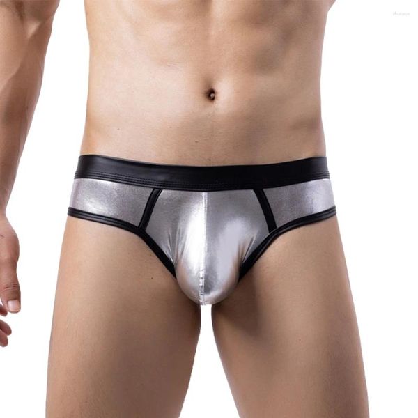 Unterhosen 1pc Herren Kunstleder Wet-Look Slips Low Waist Jockstrap Pouch Höschen Sexy Dessous Unterwäsche Männliche Shorts