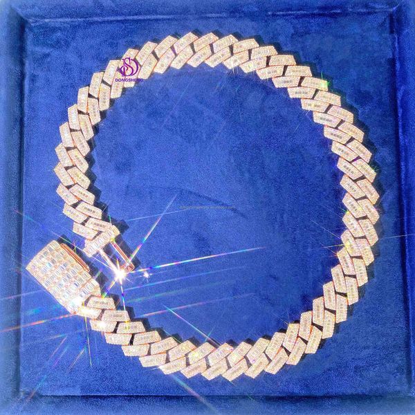 Großhandel Mode schwere Miami Hip Hop Silber Baguette Halskette 15 mm 18 mm Iced Out Vvs Moissanit Schmuck kubanische Kette