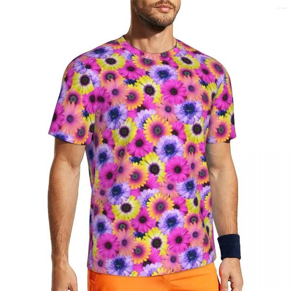 T-shirt da uomo T-shirt sportiva da uomo T-shirt margherita africana Harajuku T-shirt da spiaggia floreale viola rosa O collo Design streetwear Top Taglie forti