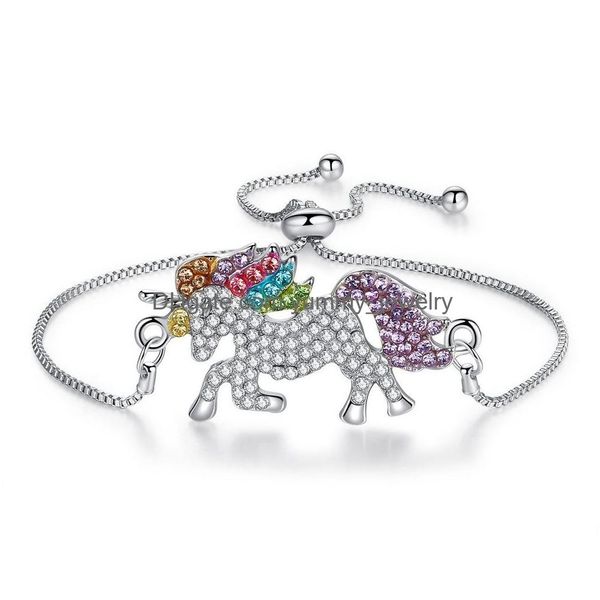 Braccialetti con ciondoli Braccialetti con ciondoli con strass per donna Sier Gold Fashion regolabile con diamanti con ciondolo a forma di cavallo, catena, ragazza, signora, regalo Bang Dhcir