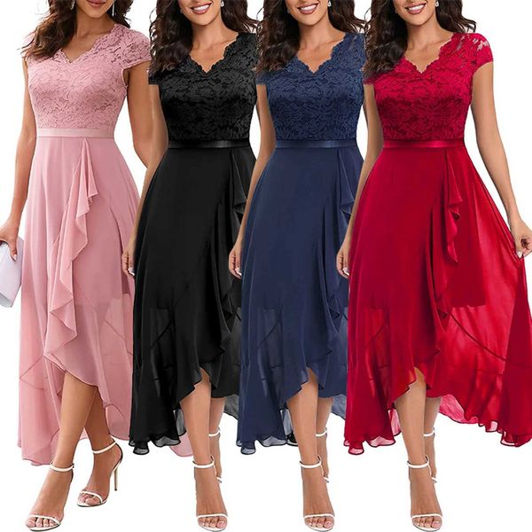 Abiti casual di base Abito da sposa Sexy scollo a V Toppa in pizzo Lavoro Netto Ballo da sera Festa nuziale Cucitura alta Moda Vestigo Abito da donna senza maniche J240222