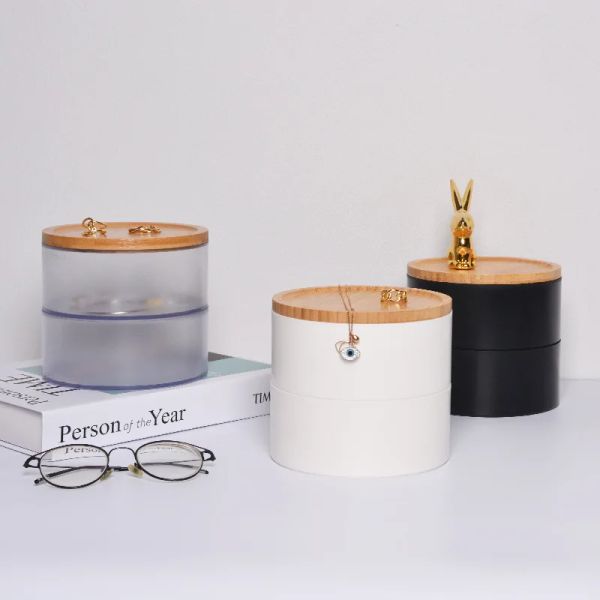 Anéis japonês capa de bambu caixa de jóias multicamadas empilhável anel caixa de armazenamento rotativa caixa de jóias sala de estar decoração de mesa