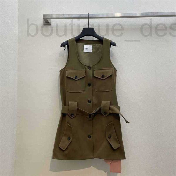 Abiti casual di base del marchio di marca Primavera Nuova Miu Età Riduzione del temperamento Abbigliamento da lavoro Stile Vera pelle Fibbia Benbu Cintura Decorazione Abito gilet A1VX