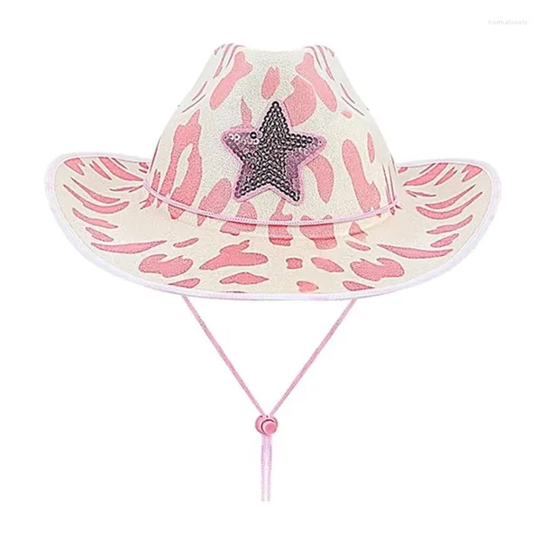Berets vaca padrão impressão chapéu de cowboy para mulheres borda larga role play cowgirl festa de casamento adereços solteira feminina