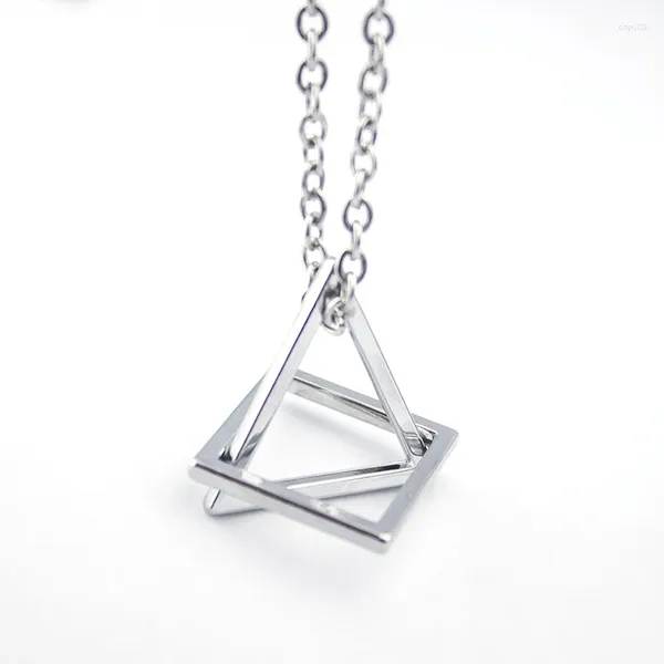 Anhänger Halsketten Hip Hop Geometrische Stapeln Quadrat Dreieck Ineinandergreifende Halskette Edelstahl Moderne Männliche Streetwear Schmuck