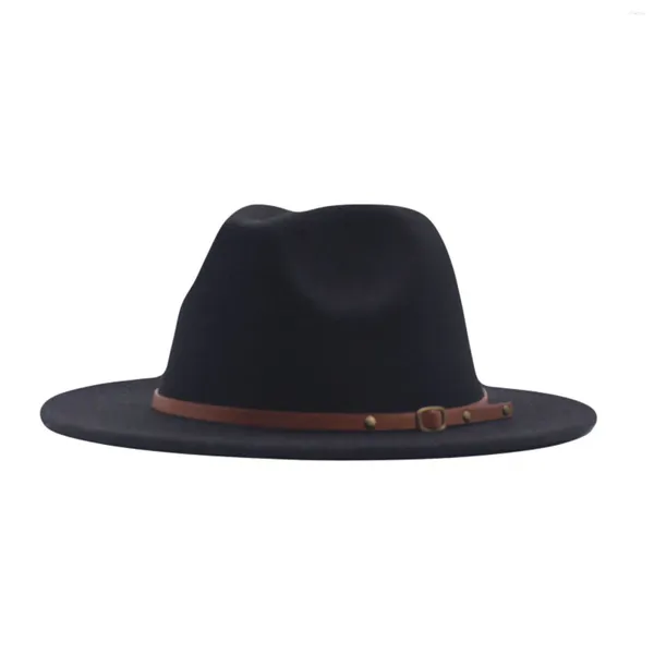 Berretti Autunno Inverno Donna Cappello di feltro Cappelli stile Fedora e borsalino Cappelli a tesa larga per le donne Stile britannico Panama Larga Fedora Cintura floscia Classica di lana