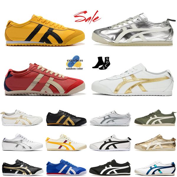 Aaa + Top OG Original Designer Running Shoes Tiger México 66 Mens Mulheres Amarelo Preto Navy Gum Sail Verde Bege Vermelho Plataforma de Prata Mocassins Treinadores Sapatilhas