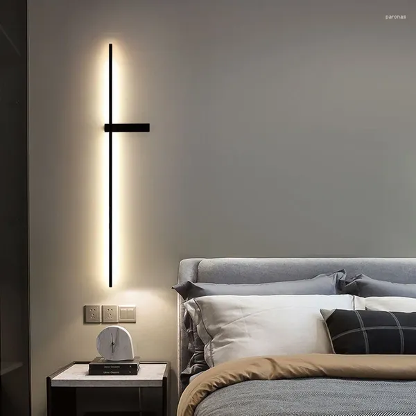 Duvar lambası uzun şerit yatak odası başucu modern basit oturma odası tv arka plan ızgara hattı