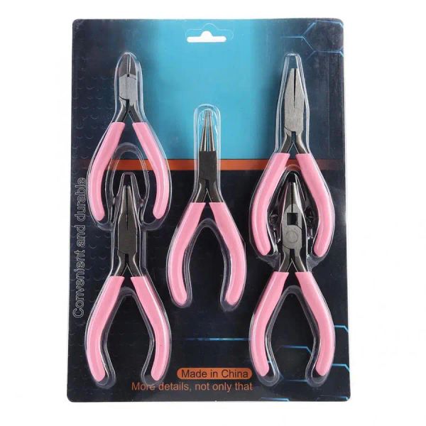 attrezzature 5 pezzi 4 pollici rosa mini pinze in metallo set pinza a punta dritta curva gioielli artigianato fai da te rendendo pinze per utensili manuali per gioielliere