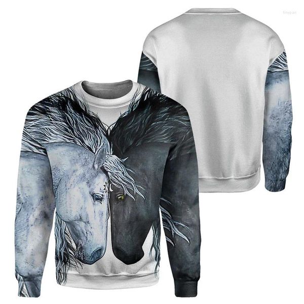 Felpe con cappuccio da uomo Stampa 3D Animale Alpaca Bovino Pecora Felpa Uomo Donna Cavallo Asino Pullover grafici Casual Girocollo Manica lunga Felpa con cappuccio