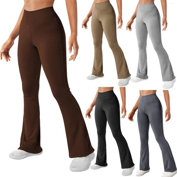 Pantaloni attivi Yoga per donna Leggings svasati senza cuciture a costine Bootcut a vita alta Lavoro Corsa Sport