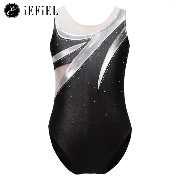 Palco desgaste crianças meninas metálico strass sem mangas patinação artística collant bodysuit competição de dança treinamento unitard