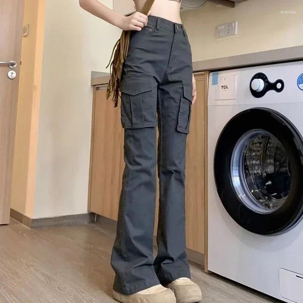 Jeans femininos com bolsos carga calças femininas calças de perna reta para mulheres spanx cowboy grunge y2k esticado escritório a r