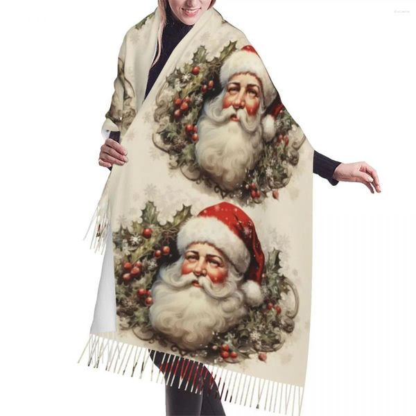 Sciarpe Vintage Babbo Natale Regalo per le vacanze di Natale Sciarpa Avvolgente Donna Lungo Inverno Autunno Caldo Scialle con nappe Moda unisex Versatile