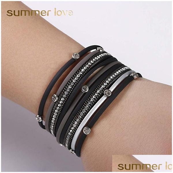 Kette Leder Wickelarmband Für Frauen Boho Mtilayer Kristall Armbänder Armbänder Lässige Geflochtene Handgemachte Magnetische Manschette Bang Dhgarden Dhg35