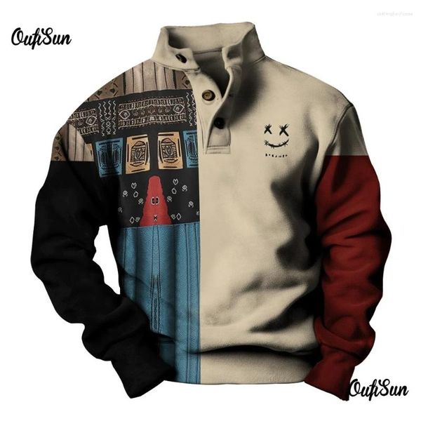 Felpe con cappuccio da uomo Felpa vintage Bottoni Stampa grafica di cartoni animati Pullover quotidiano Sport Streetwear Designer Abbigliamento autunnale Top alla moda