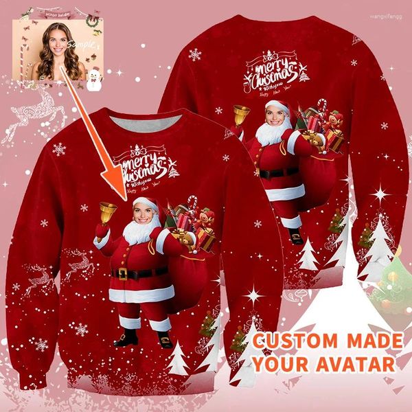 Hoodies masculinos ifpd camisola de natal 3d impresso personalizado papai noel design diy avatar presente de natal casal roupas moletom tamanho da ue