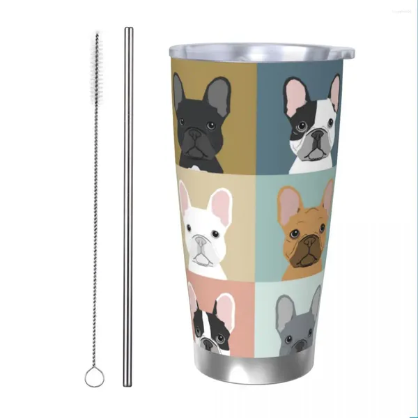 Tumblers Bulldog Francês Cão Isolado Tumbler com Tampa Cães Vácuo Caneca Térmica Dupla Parede Copos de Garrafa de Carro