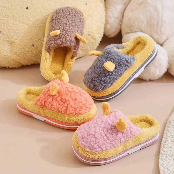 Pantofole Ragazzi Ragazze Per bambini Inverno Peluche Caldo Corna di cartone animato Bambini Scarpe da casa Regali di Natale Calzature per bambini da interno antiscivolo