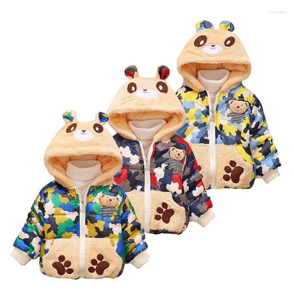 Jaquetas crianças inverno casaco quente bebê meninos meninas dos desenhos animados urso com capuz jaqueta casual mais veludo espessamento outerwear 1-4 anos