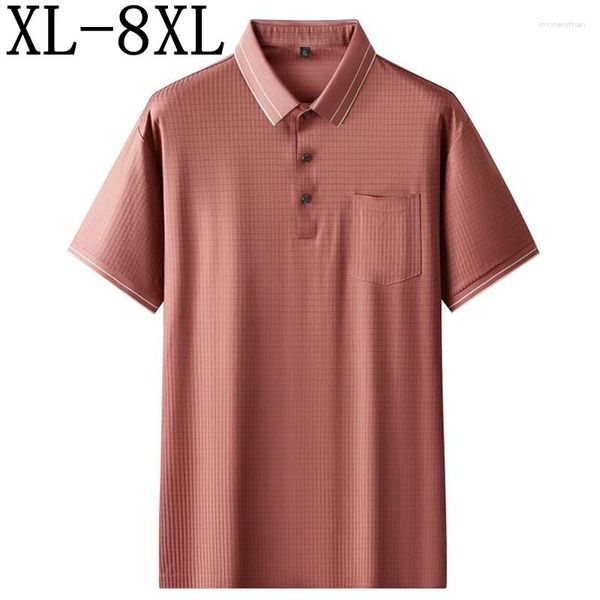 Polo da uomo 8XL 7XL 6XL 2024 Estate Seta del ghiaccio Traspirante Polo da uomo Top Grade Luxury Camicie da uomo con tasca Abbigliamento casual maschile