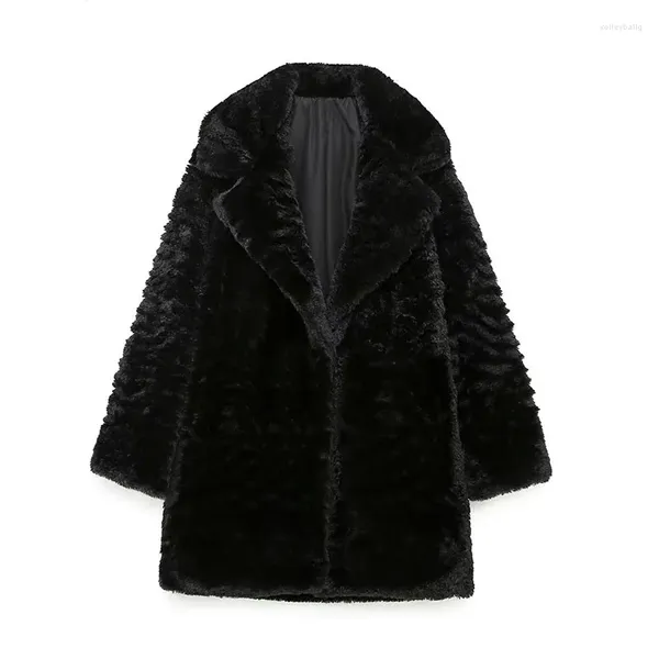 Giacche da donna Donna 2024 Autunno Inverno Moda Effetto pelliccia sintetica Cappotto nero Vintage Manica lunga Tasca laterale Capispalla femminile Chic Top