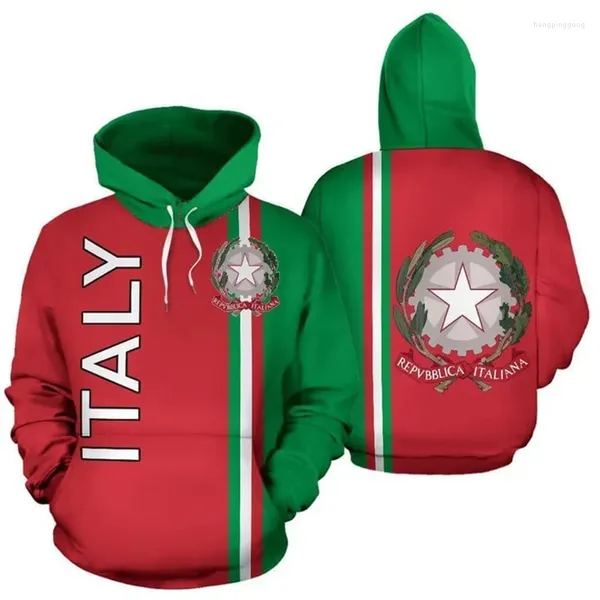 Felpe con cappuccio da uomo Bandiera Italia Emblema nazionale Felpa con cappuccio con stampa 3D Abbigliamento da uomo Moda Sport in felpe pullover fitness italiano