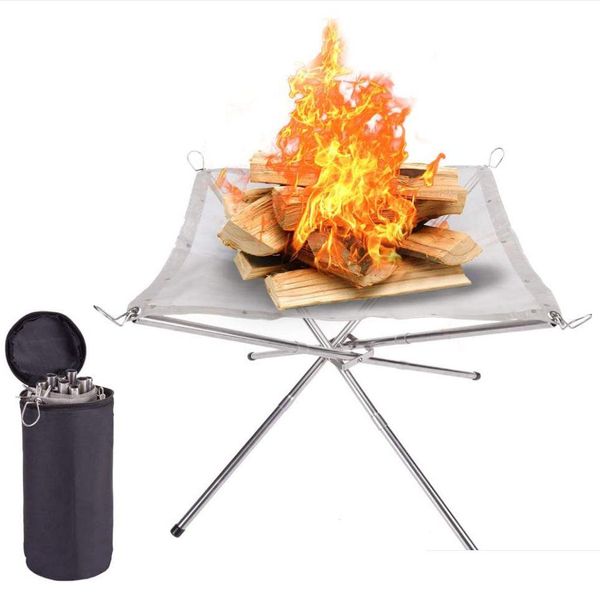 Outra cozinha, barra de jantar 16,5x16,5x13 polegadas Fire Pit Burning Rack Outdoor Cam malha de aço inoxidável fácil de montar com luva Folda Dhod2