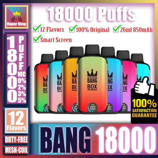 BANG BANG ORIGINALE 18000 18K PUF 18000 18K Schermo intelligente ricaricabile Penna di vaporizzazione usa e getta E Sigaretta Dual Mesh Coil 26ml Premiodellata 850MAH BATTERE VS 20000 20K sbuffi