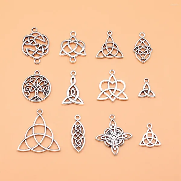 Encantos 12 peças coleção de nó triquetra cor prata antiga para fazer joias diy 12 estilos 1 de cada