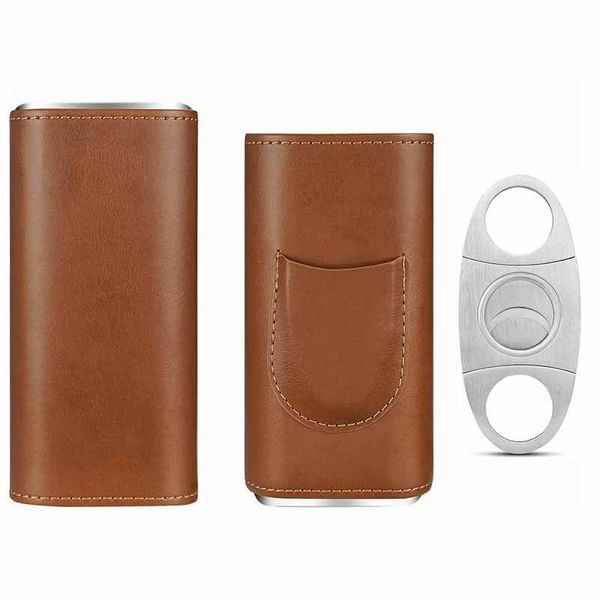 Accessori per sigari Nuovo design personalizzato Humidor Box in pelle marrone per sigari Set da viaggio portatile di lusso con taglierina in acciaio inossidabile Drop Delive Dhkmh