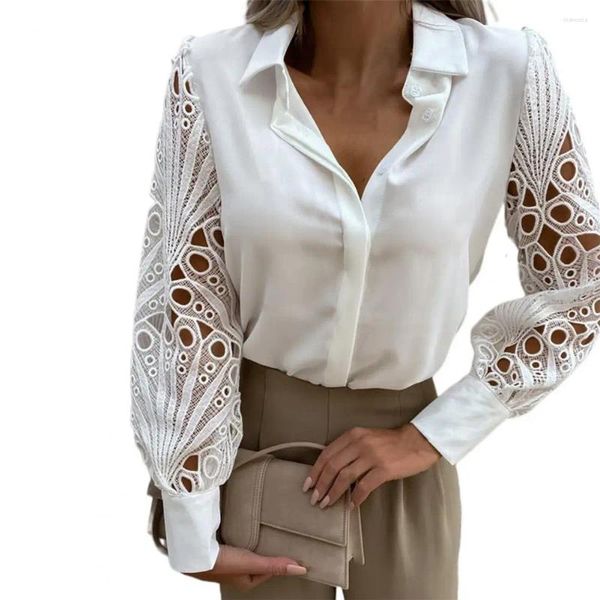 Женские блузки, белые кружевные лоскутные рубашки Camisa, топ Mujer, весна-лето, повседневные рубашки с длинными рукавами для женщин, 2024, винтажные, с открытыми пуговицами