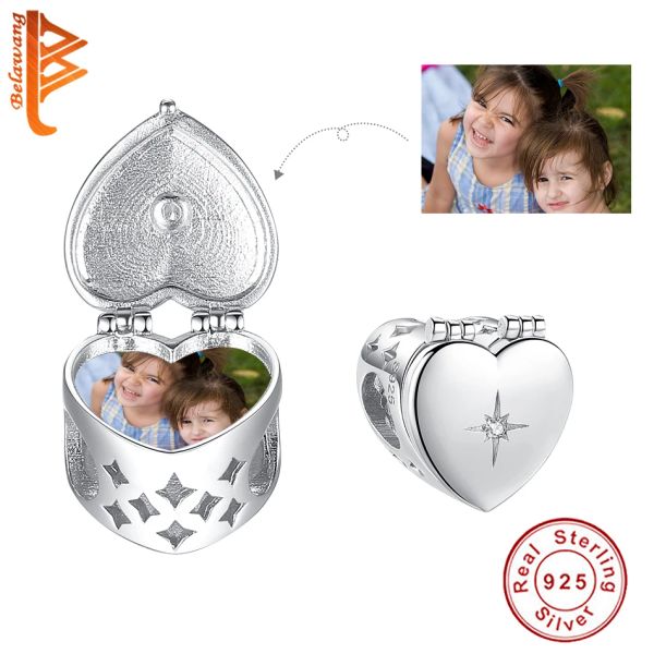 Strumenti BELAWANG Classico Fliptop in argento sterling 925 con perline a forma di cuore, ciondoli con foto personalizzati adatti per bracciale originale, creazione di gioielli fai da te