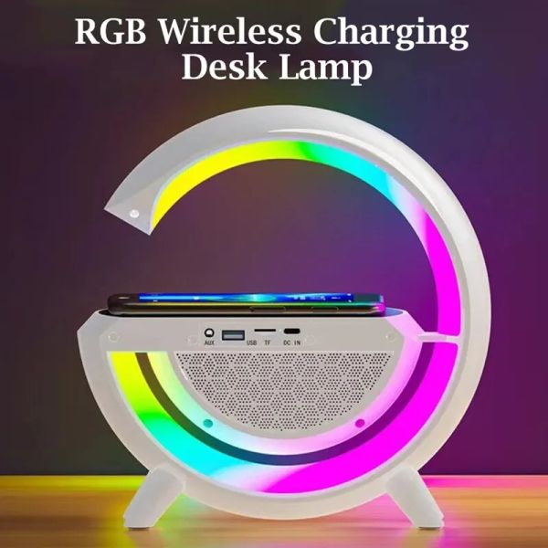Chargers Multifuncional Wireless Charger Stand Pad com alto -falante TF RGB Night Light Fast Charging Station para iPhone 11 12 13 14 Samsung