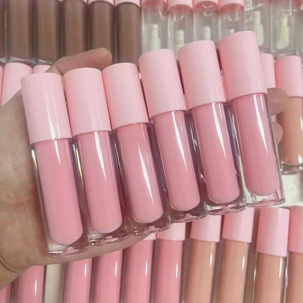 Lipgloss 50 Stück Großhandel Anbieter Make-up Kosmetik Nude Vegan Lipgloss Private Label Flüssiger Lippenstift Rosa Tube Großer Pinsel