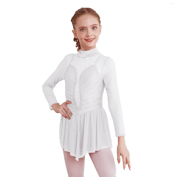 Palco desgaste crianças meninas moderno vestido de dança lírica ballet tutu ginástica collant manga longa strass patinação artística traje de desempenho