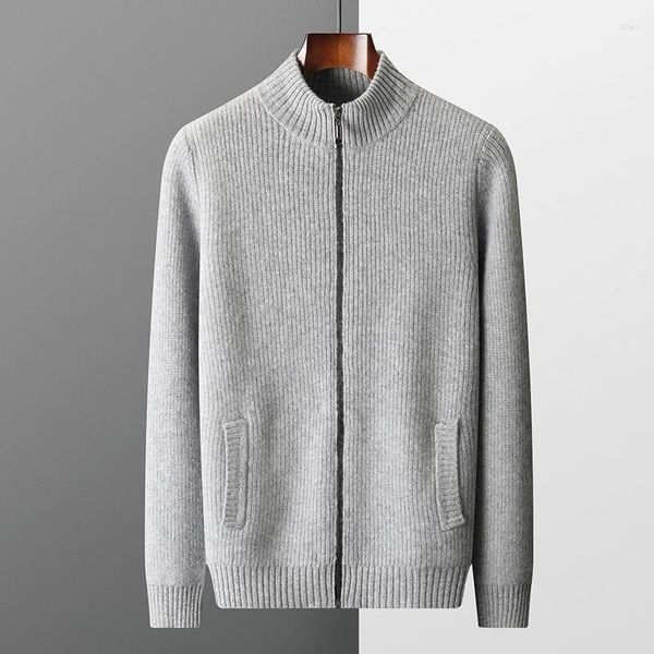 Suéteres masculinos 100 Pure Cashmere Sweater Cardigan Full Zip Casaco 2024 Inverno Solto Tamanho Grande Engrossado Marca Tendência