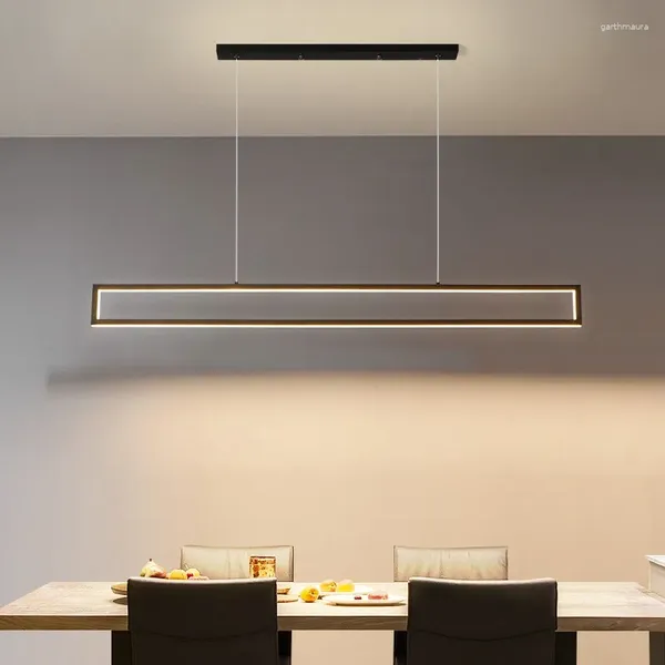 Lampadari Lampada a sospensione moderna lunga Lampadario rettangolare minimalista nordico nero per sala da pranzo Caffetteria Bar Scrivania Luci sospese