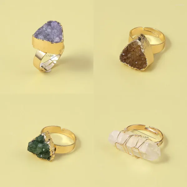 Anelli a grappolo di alta qualità multicolore pietra naturale cristallo d'acqua filo di rame avvolgimento anello di dimensioni regolabili regalo di gioielli
