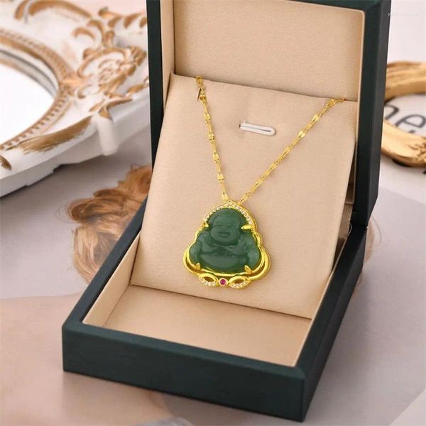 Pingente colares temperamento sorte geely jade gargantilha estilo chinês jóias acessórios criativo colar maitreya buda clavícula corrente