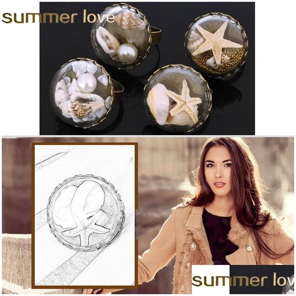 Anelli a grappolo Anelli grandi regolabili vintage in oro unico per le donne Ladies Glass Er Shell Starfish Fashion Party Jewelry Handm Dhgarden Dhbij