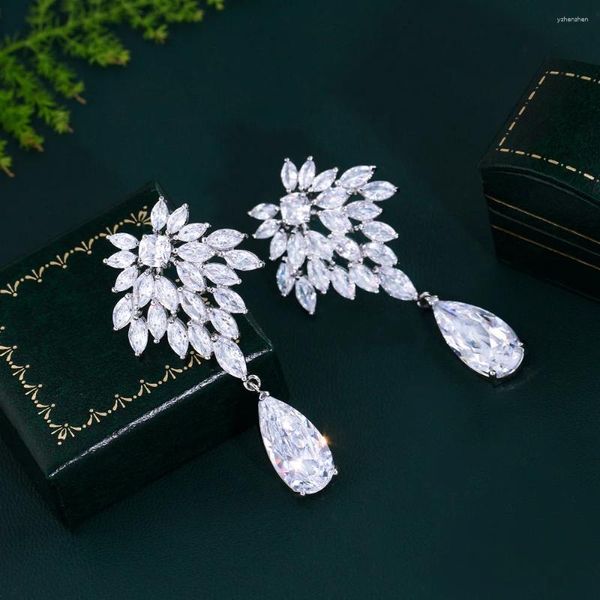 Orecchini pendenti BeaQueen Abbagliante colore bianco Marquise CZ Argento placcato lungo orecchino a goccia d'acqua per le donne Festa di nozze Gioielli regalo E663