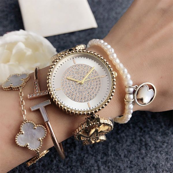 Orologi da polso di marca completa di moda Donna Ragazza Bracciale in cristallo Stile Acciaio Fascia metallica Orologio di lusso al quarzo M172