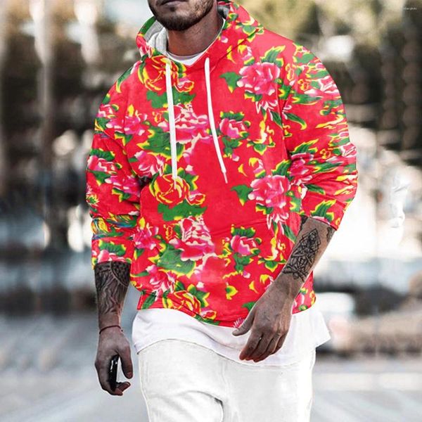 Erkek Hoodies Sonbahar Kış Giysileri Erkekler için Kırcı Çiçek Uzun Kollu Kapşonlu Çiçek Moda Trendi Günlük Sweatshirt Çin Stili