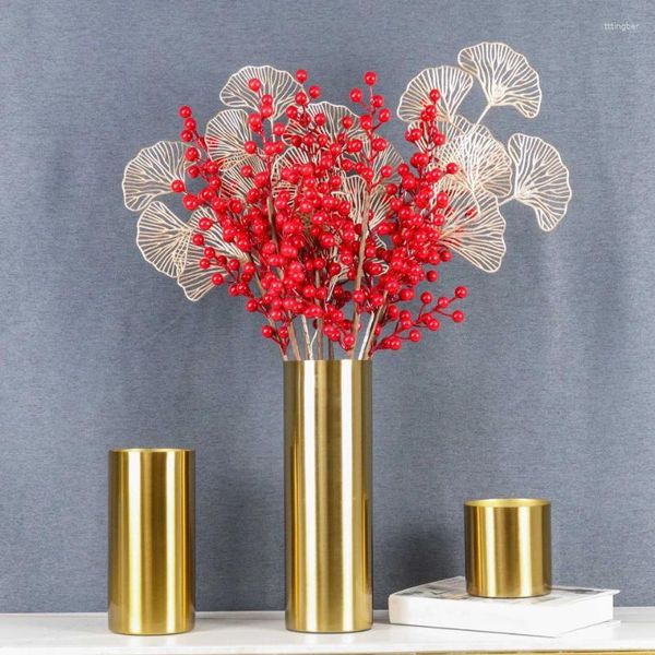 Vasos 1 Pc Metal Ouro Galvanizado Vaso Cilíndrico Sala de estar Decoração de Casa Criativo Dispositivo de Arranjo de Flores